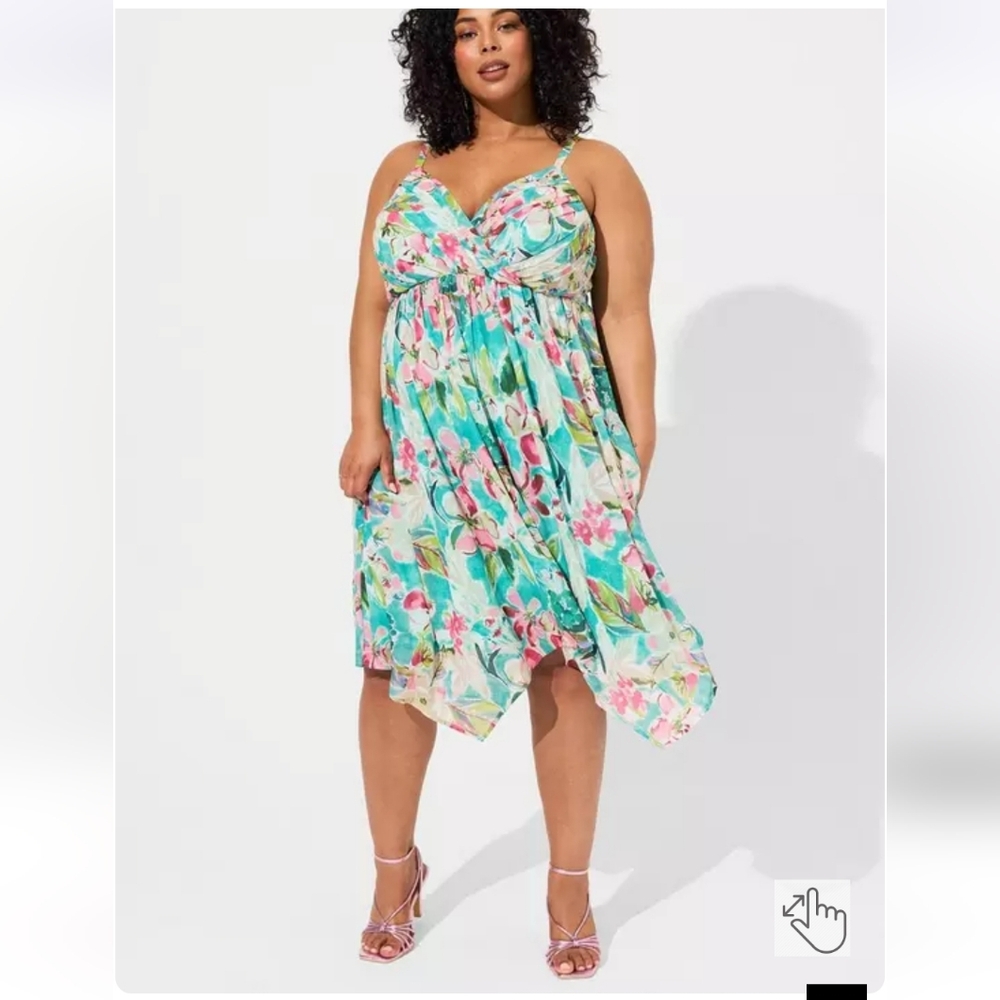 Torrid Floral Asymmetrical Dress - Pink and Green